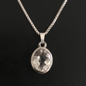 Genuine Crystal Quartz Necklace, Sterling Silver Crystal Quartz Pendant, April Birthstone Jewelry, Gift For Her,  Natural Gemstone Jewelry
