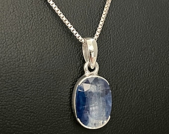 Kyaniet ketting, natuurlijke kyaniet hanger, Sterling Zilver blauwe kyaniet ketting, kyaniet edelsteen hanger, natuurlijke edelsteen ketting