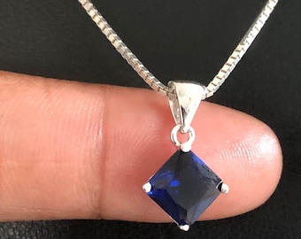 Sapphire Trillion Cut Necklace, Sterling Silver Sapphire Pendant, September Birthstone Jewelry, Art Deco Necklace, Blue Sapphire Jewelry