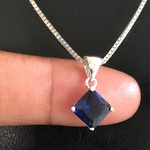 Sapphire Trillion Cut Necklace, Sterling Silver Sapphire Pendant, September Birthstone Jewelry, Art Deco Necklace, Blue Sapphire Jewelry