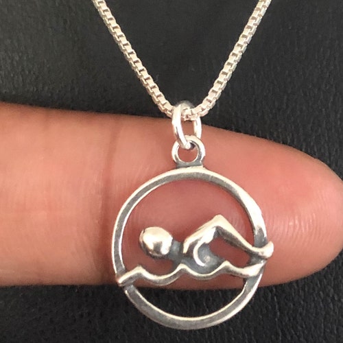 Swimmer Necklace or Charm Sterling Silver Swimming Girl Etsy