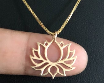 Lotus Flower Necklace, Gold Blooming Lotus Pendant, Gold Plate Over Sterling Silver Necklace,  Lotus Blossom Jewelry, Dainty Yoga Necklace