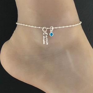 Girl Boy Dancing Anklet, Sterling Silver Beaded Ankle Bracelet, Good Luck Charm Jewelry, Friendship Charm Anklet, Birthstone Ankle Chain