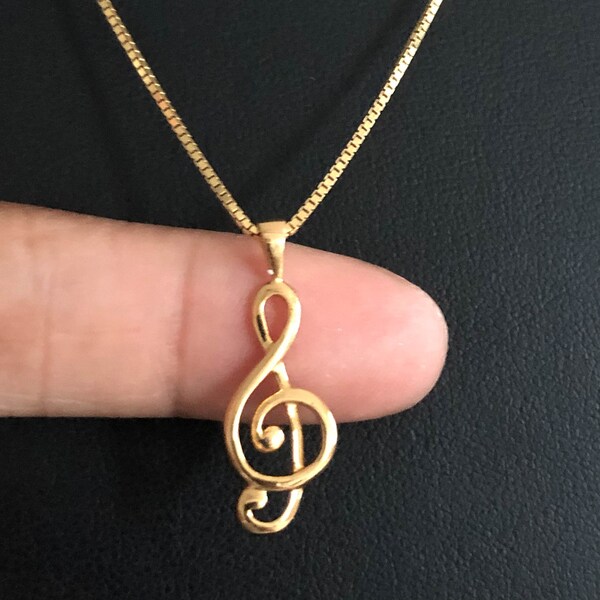 Treble Clef Necklace, Gold Clef Note Pendant, 18K Gold Plate Over Sterling Silver Music Necklace, Music Charm Jewelry, Musical Notes Charm