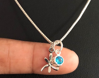 Dragonfly Necklace, Sterling Silver Dragonfly Pendant, Birthstone Necklace, Birthstone Gift, Dragonfly Jewelry, Animal Lovers Jewelry