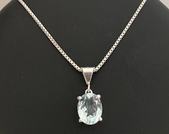 Genuine Blue Topaz Necklace, Sterling Silver Topaz Pendant, November Birthstone Jewelry, Gift For Girlfriend, Natural Gemstone Jewelry