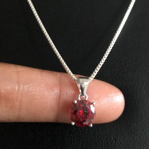 Sterling Silver Garnet Necklace, Garnet Cubic Zirconia Pendant Necklace, January Birthstone, Garnet Stone Pendant. Birthday Gifts