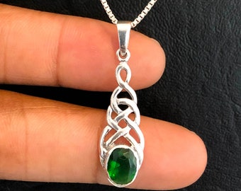 Trinity Necklace, Sterling Silver Triquetra Necklace, Celtic Knot Charm Pendant, Celtic Emerald Jewelry, Celtic Trinity Knot, Irish Jewelry