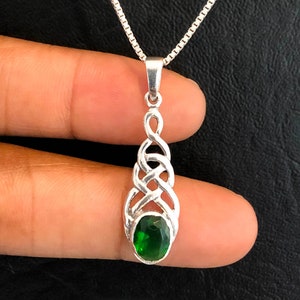 Trinity Necklace, Sterling Silver Triquetra Necklace, Celtic Knot Charm Pendant, Celtic Emerald Jewelry, Celtic Trinity Knot, Irish Jewelry