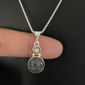 Labradorite Necklace, Natural Rainbow Moonstone Pendant, Sterling Silver Moonstone Necklace, June Birthstone Jewelry, March Birthstone