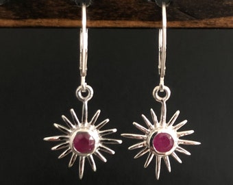 Chakra earrings. Natural Labradorite Precious gemstone earrings Dainty earrings Sterling silver earrings Ruby