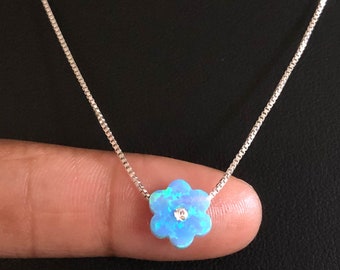 Collar de flores de ópalo, colgante de flores de ópalo de plata de ley, pétalos de ópalo azul CZ, piedra de nacimiento de octubre, joyería de boda nupcial, regalo de niña de flores