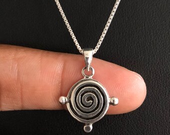 Custom Spiritual Swirl Necklace or Choker Gifts Small Silver Bronze or Copper Patina Charm Greek Pyramid Spiral Pendant on Leather Cord