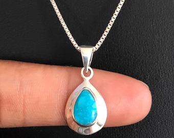 Genuine Turquoise Necklace, Sterling Silver Turquoise Pendant, December Birthstone Jewelry, Gift For Girlfriend, Natural Gemstone Jewelry