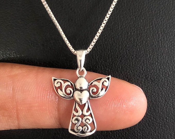 Tiny Angel Necklace, Sterling Silver Angel Necklace, Dainty Angel Charm