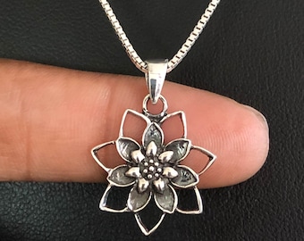 Lotus Flower Necklace, Sterling Silver Lotus Flower Pendant, Lotus Charm Pendant, Lotus Blossom Jewelry, Gift For Her, Dainty Yoga Necklace