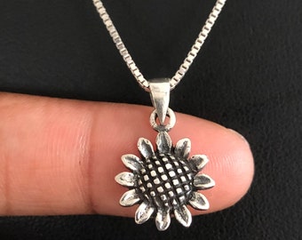 Sunflower Necklace, Sterling Silver Sunflower Pendant, Sunflower Charm Pendant, Simple Delicate Necklace, Dainty Silver Sunflower Jewelry
