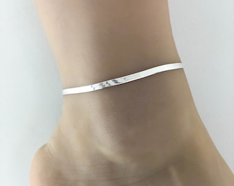 Herringbone Anklet, Sterling Silver Snake Chain Ankle Bracelet, Snake Chain Anklet, Smooth Herringbone Ankle Chain, Minimalist Anklet