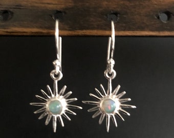 Ethiopian Opal Sunshine Earrings, Genuine Ethiopian Opal Sun Earrings, Sterling Silver Dangle Earrings, October Birthstone Jewelry