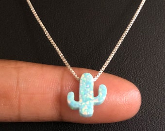 Groene opaal cactus ketting, sterling zilveren cactus hanger, oktober Birthstone sieraden, cactus sieraden, Boho charme, bruids bruiloft sieraden