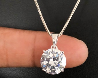 Sterling Silver Cz Necklace, Solitaire Necklace, Cubic Zirconia Necklace, Clear Cubic Zirconia Pendant, Wedding Necklace, Bridal Necklace