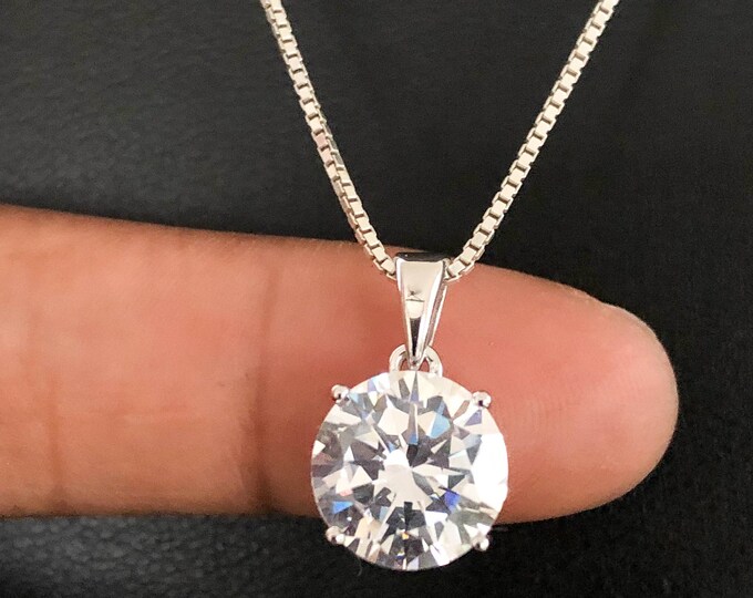 925 Sterling Silver Solitaire CZ Pendant Necklace