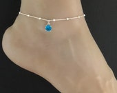 Blue Topaz Anklet, Sterling Silver Beaded Ankle Bracelet, December Birthstone Anklet, Blue Topaz Charm Charm Anklet, Beach Wedding Anklet