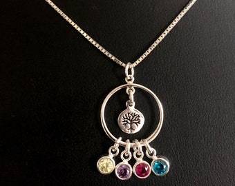 Collar del árbol de la vida, colgante del árbol de la vida de plata de ley, collar de piedra de nacimiento, regalo de piedra de nacimiento, collar de árbol genealógico, encanto del árbol de la vida