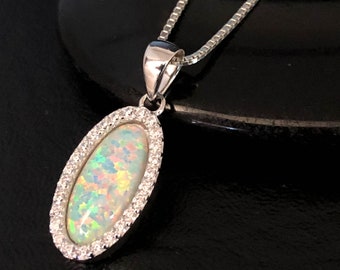White Opal Necklace, Bridal Necklace, Sterling Silver Fire Opal Necklace, October Birthstone Jewelry, Wedding Necklace, Oval Cut Pendant