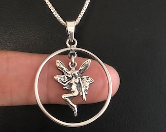 Fairy Necklace, Sterling Silver Fairy Pendant, Gift For Little Girls, Fairy Charm Necklace, Fairy Jewelry, Dainty Silver Fairy Necklace