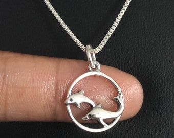 Loving Dolphin Necklace, Sterling Silver Dolphin Pendant, Good Luck Charm Jewelry, Nautical Jewelry, Sealife Charm, Animal Lovers Jewelry