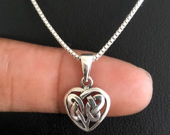 Tiny Heart Necklace, Sterling Silver Filigree Heart Necklace, Heart Charm Pendant, Victorian Heart Necklace, Bridesmaid Gift, Gift For Her