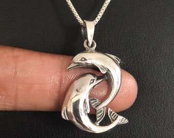 Loving Dolphin Necklace, Sterling Silver Dolphin Pendant, Good Luck Charm Jewelry, Nautical Jewelry, Sealife Charm, Animal Lovers Jewelry