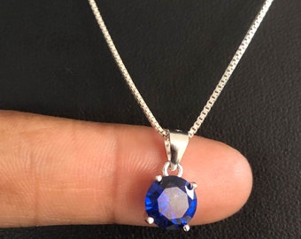 Blue Sapphire Necklace, Sterling Silver Sapphire Pendant, September Birthstone Jewelry, Birthday Gift for Her, Something Blue Wedding