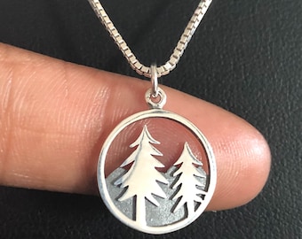 Pine Tree Necklace, Sterling Silver Pine Tree Pendant, Mountain Range Jewelry, Hiking Necklace, Adventure Conquer Jewelry, Camping Jewelry
