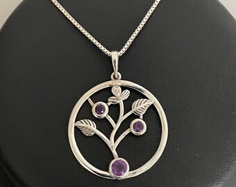 Genuine Amethyst Necklace, Tree Of Life Pendant, Sterling Silver Natural Amethyst Pendant, February Birthstone Jewelry, Family Tree Necklace