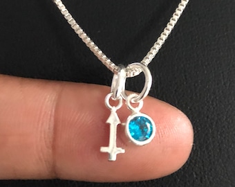 Collar Sagitario, Colgante Sagitario de plata esterlina, Piedra de nacimiento de noviembre, Piedra de nacimiento de diciembre, Collar de símbolo de nacimiento de Sagitario