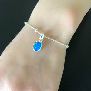 Blue Opal Bracelet, Sterling Silver Beaded Bracelet, Opal Charm Bracelet, Stackable Bracelet, Everyday Wear, Casual Bracelet