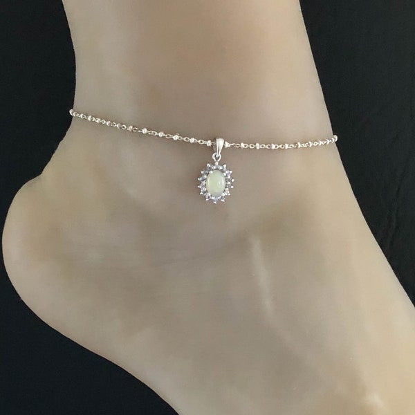 Natural Ethiopian Opal Anklet, Sterling Silver Beaded Ankle Bracelet, October Birthstone, December Birthstone Jewelry, Tanzanites Anklet