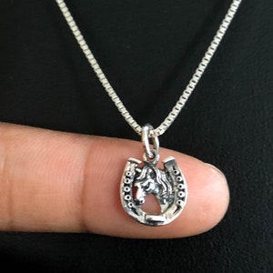 Dainty Horse Necklace, Sterling Silver Horse Shoe Necklace, Horse Charm Pendant, Equestrian Necklace, Horse Lover Jewelry, Jockey Necklace