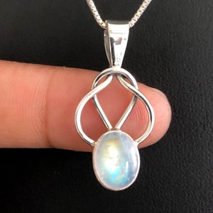 Moonstone Necklace, Natural Rainbow Moonstone Pendant, Sterling Silver Moonstone Necklace, June Birthstone, Celtic Jewelry, Natural Gemstone