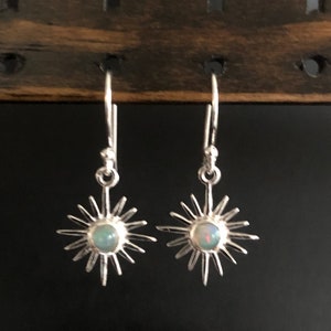 Ethiopian Opal Sunshine Earrings, Genuine Ethiopian Opal Sun Earrings, Sterling Silver Dangle Earrings, October Birthstone Jewelry