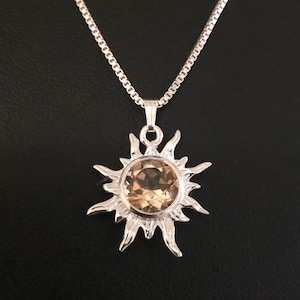 Citrine Sunshine Pendant, Natural Citrine Sunshine Necklace, Sterling Silver Sun Necklace, November Birthstone, Natural Gemstone Necklace