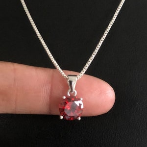 Sterling Silver Garnet Necklace, Garnet Cubic Zirconia Pendant Necklace, January Birthstone, Garnet Stone Pendant. Birthday Gifts