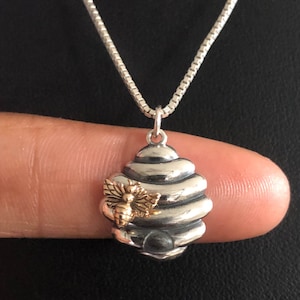 Beehive Necklace, Sterling Silver Beehive Pendant, Beehive Charm with Bronze Bee, Honey Bee Necklace, Bee Pendant, Bee Charm Jewelry