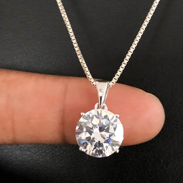 Sterling Silver Cz Necklace, Solitaire Necklace, Cubic Zirconia Necklace, Clear Cubic Zirconia Pendant, Wedding Necklace, Bridal Necklace