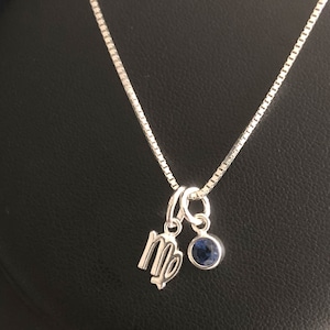 Petite Virgo Necklace, Sterling Silver Virgo Pendant, August Birthstone Necklace, September Birthstone Necklace, Virgo Birthstone Necklace
