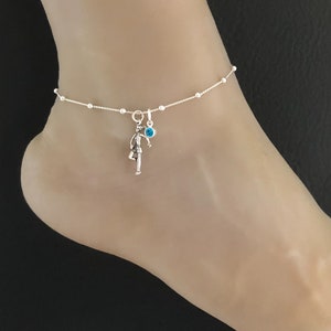 Female Runner Anklet, Sterling Silver Beaded Ankle Bracelet, Marathon Runner Charm Anklet, Birthstone Ankle Chain, Beach Wedding Jewelry