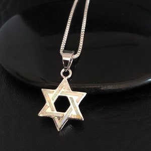 Star Of David Necklace, Sterling Silver Star Of David Pendant, White Opal Necklace, White Opal Pendant, Star Of David Charm Pendant