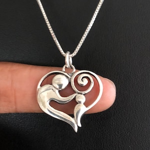 Mother and Child Necklace, Mother and Child Pendant, Sterling Silver Heart Necklace, Heart Charm Pendant, Gift For Mom, Mother Necklace image 1